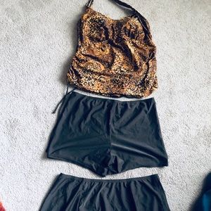 Swim suit with Skirt and swimming trunks.